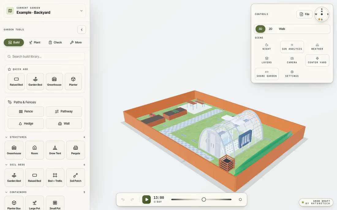 The twin open in the GrowDraft editor with the catalog docked beside it
