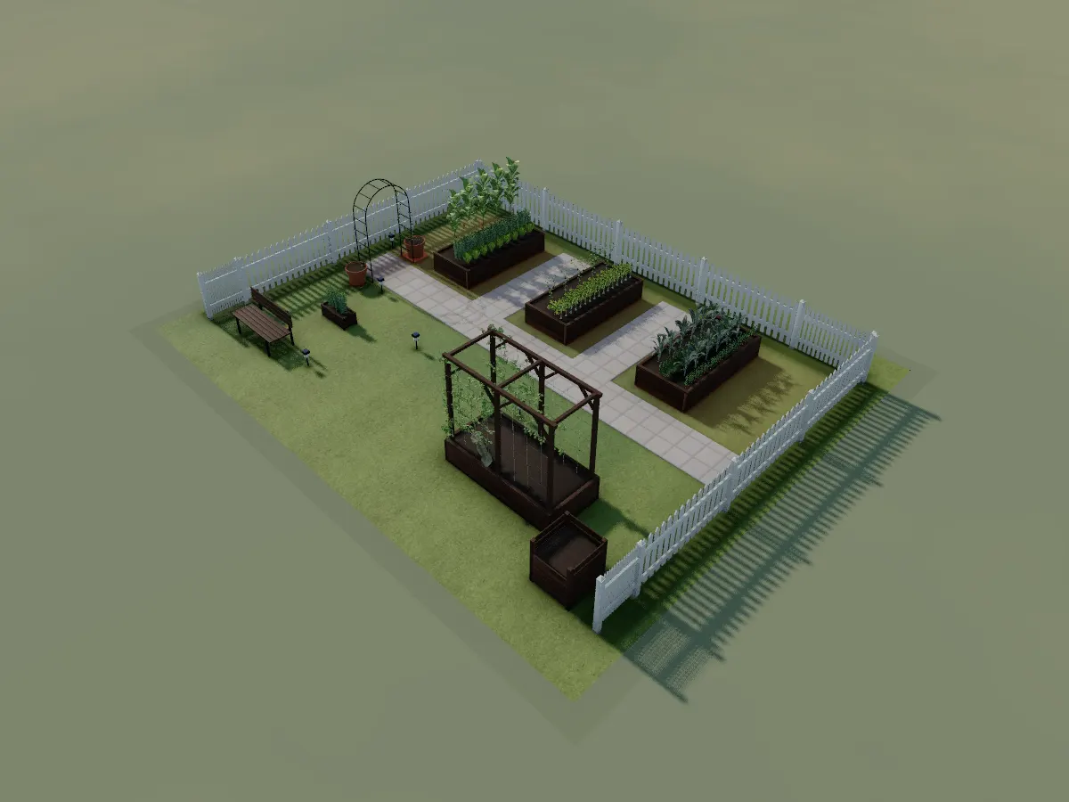 A vegetable garden starter in GrowDraft: rows of raised beds full of crops