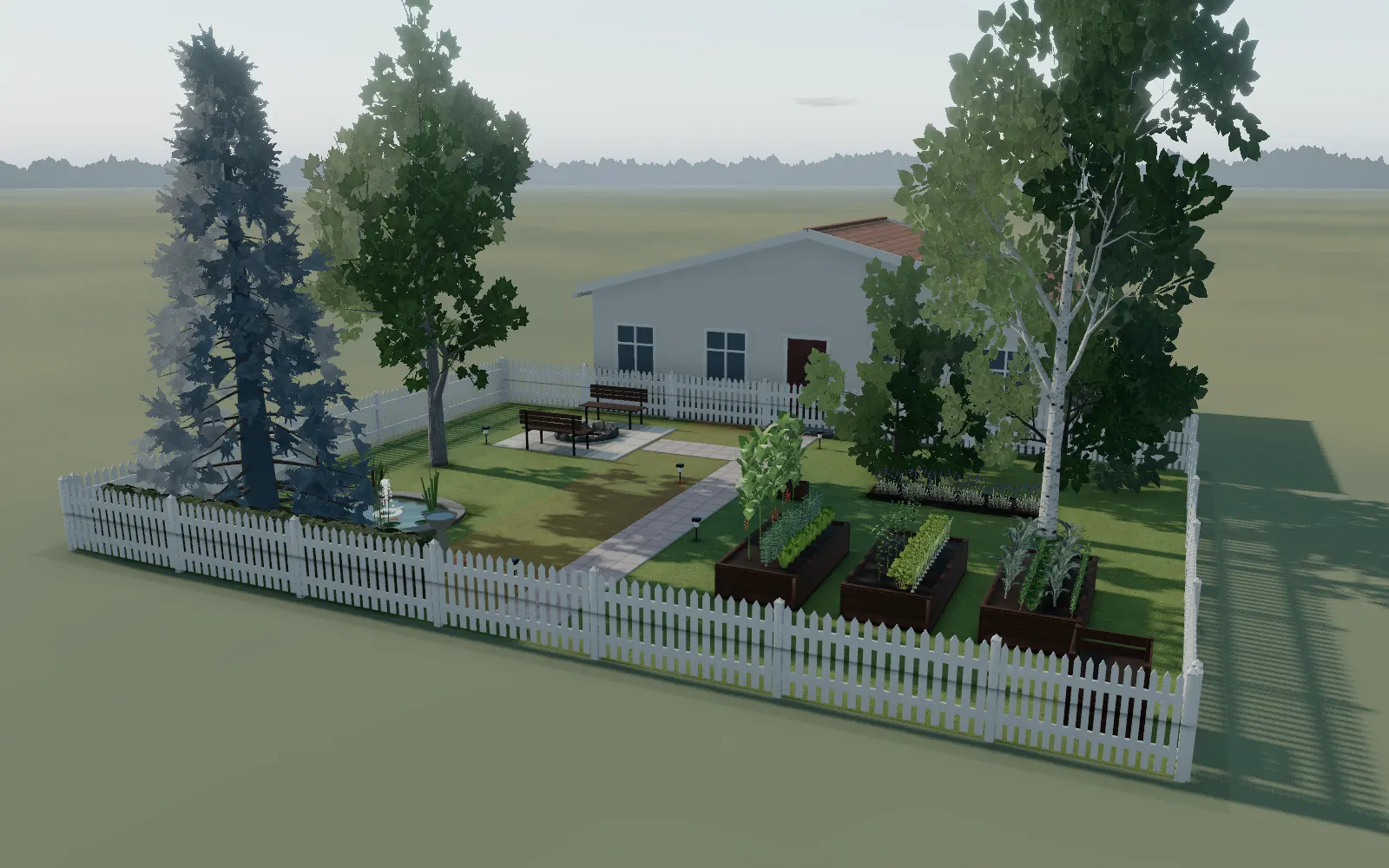 3D, a clean 2D plan, eye level, and a photo render of the finished look.